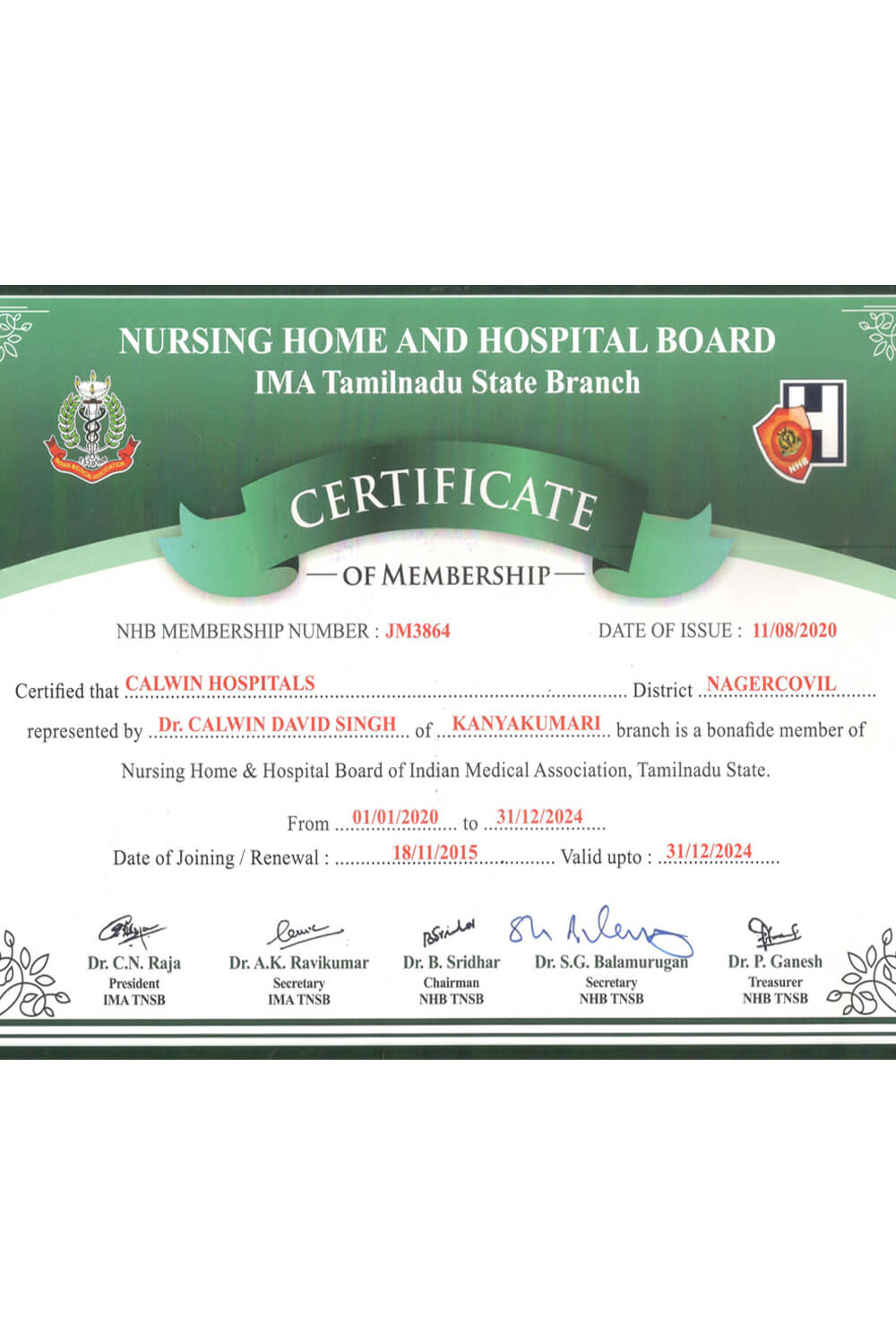 Calwin Hospital NHB Certificate