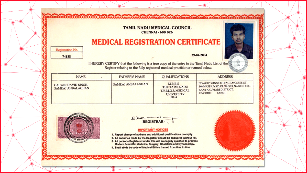 Calwin Medical Registration Certificate