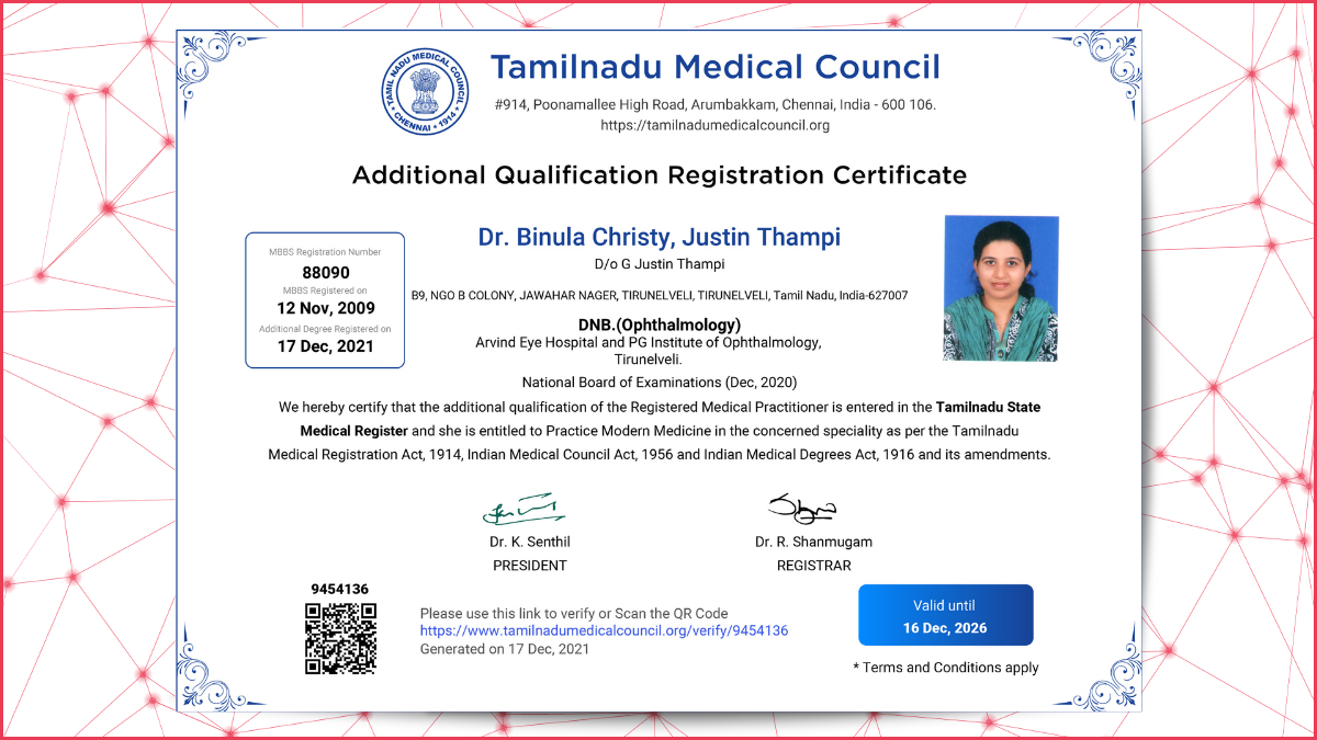 Dr Binula DNB Ophthalmology Certificate