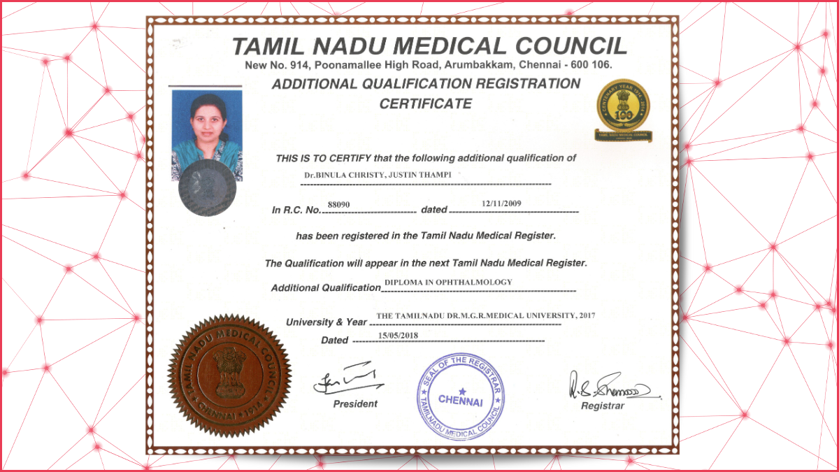 Dr Binula Diploma in Ophthalmology Certificate